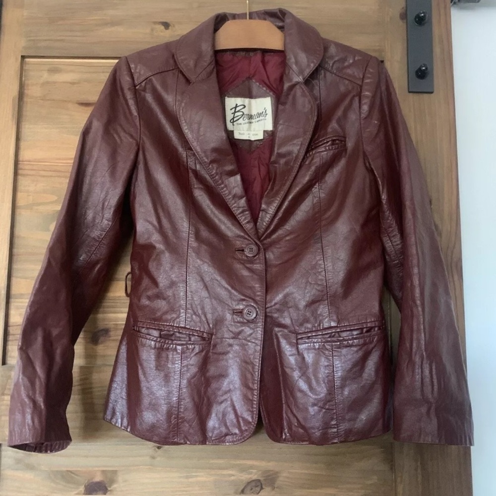 Bonaventura Women's Burgundy Leather Blazer Jacket